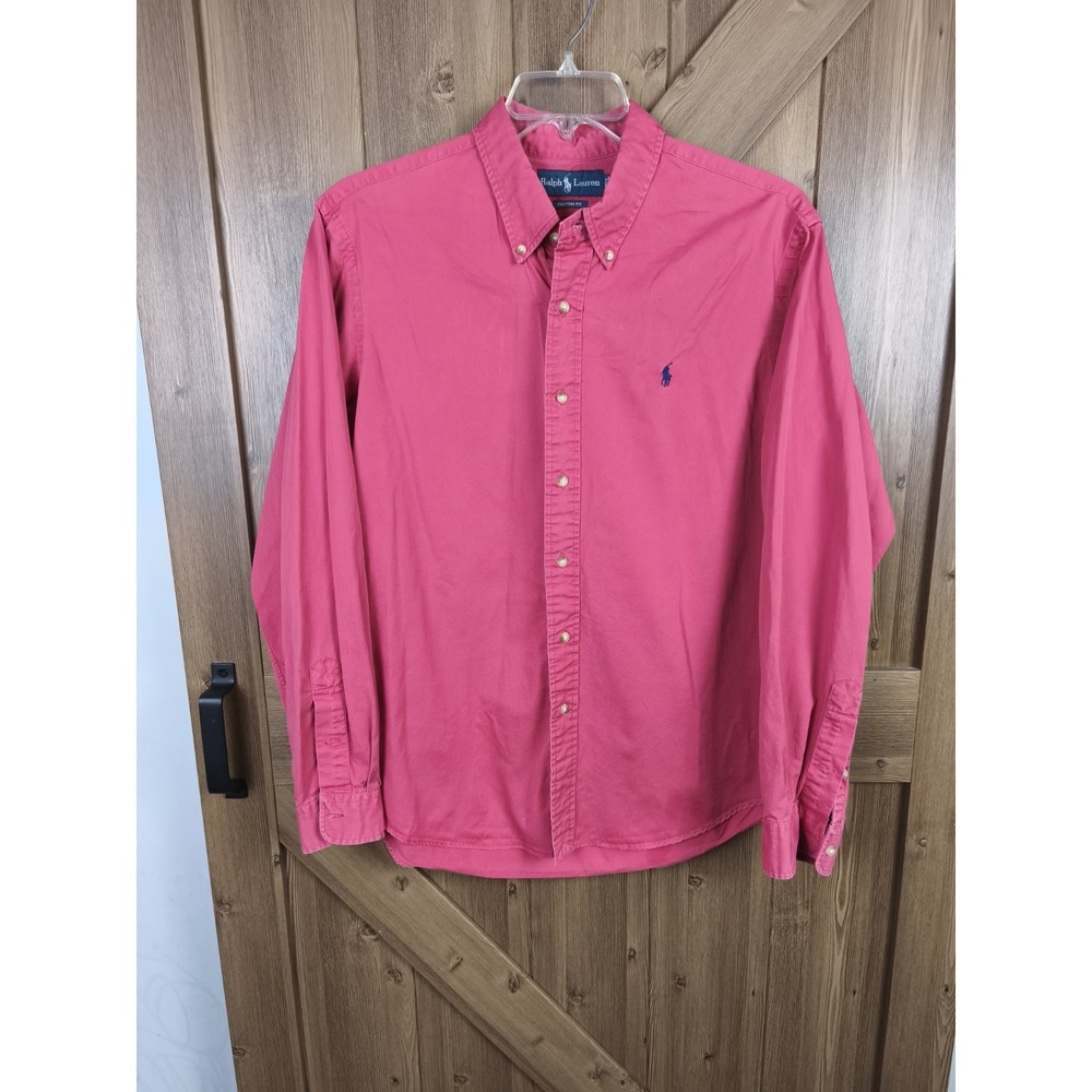 Ralph Lauren Custom Fit XL Pink Button Front Shirt Pony Logo Cotton‎ Mens